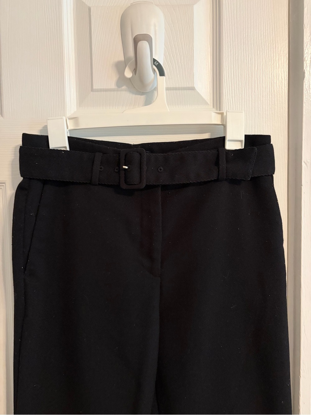 Ann Taylor Black High-Waist Belted Wide-Leg Trousers